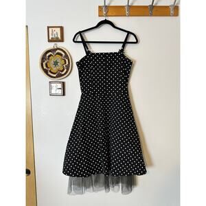 Super Low Fat USA Women’s Sz M Retro PinUp Black White Polka Dot Dress Tulle